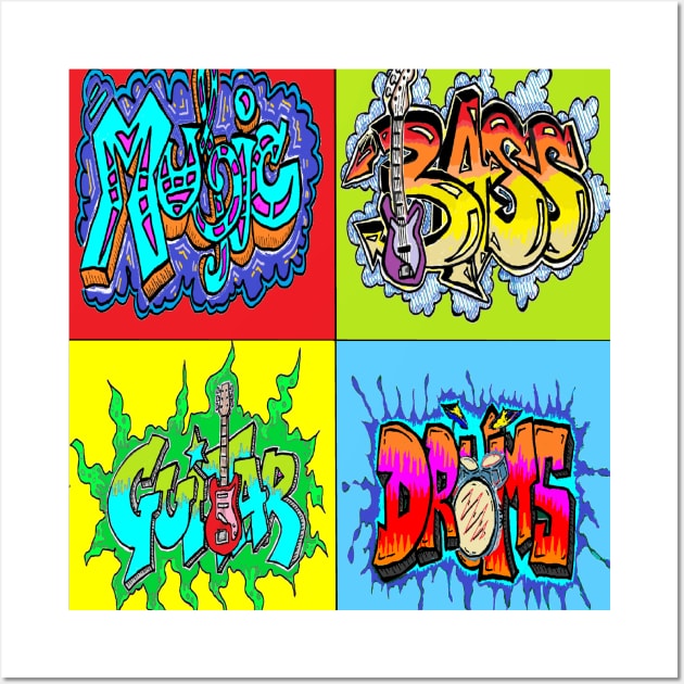 Graffiti Pop Art Music Bass Guitar Drums Wall Art by LowEndGraphics